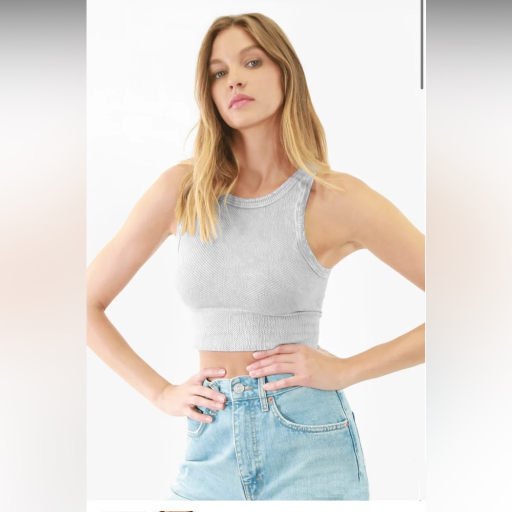 NIKIBIKI Vintage‎ grey high neck cropped tank top fits XS-XL